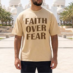 T-shirt Oversize 100% Coton « Faith Over Fear » à Épaules Tombantes, Effet Délavé Vintage, Motif Uni, Tissu Dry-Fit 280 g/m² - Product Image 1