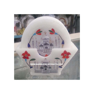 Alabaster Marble Tea <b>Coaster</b> <b>Set</b> With Inlay Work - Product Image 1