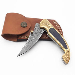 มีดพกเหล็กดามัสกัสพับได้มีด้ามจับดีไซน์หรูหราสำหรับนักสะสม EDC และผู้ที่ชื่นชอบการผจญภัย - Product Image 5