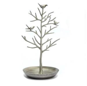 Support de bijoux en argent de conception d'arbre avec l'accent d'oiseau organisateur élégant pour boucles d'oreilles colliers anneaux vanité et décor à la maison - Product Image 1