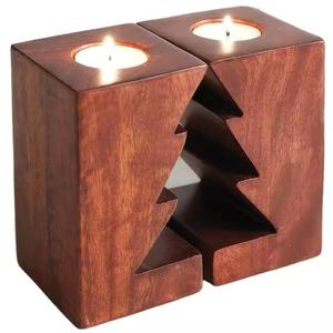 Wooden Square Double Box With Christmas Design High Quality Table Top <b>Tealight</b> Candle <b>Holder</b> - Product Image 1