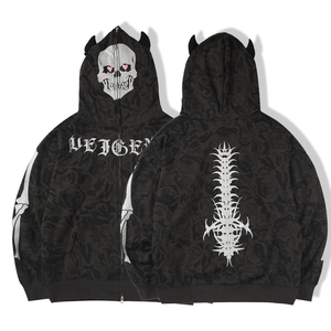 Venta al por mayor Fabricación Streetwear All Over Print Zip Up Hoodie Hombres Peso pesado Negro Personalizado Full Face Zip Hoodie - Product Image 1