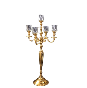 Caliente y atractivo oro 5 brazos candelabros alto oro Metal candelabro boda candelabro Venta caliente candelabro hecho a mano - Product Image 1