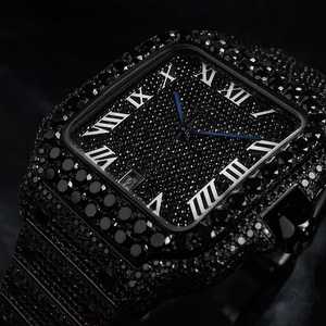 Luxe 41mm Noir Beauté En Acier Inoxydable Analogique Montre-Bracelet Cadran Carré VVS Moissanite Noir Diamant Hip Hop Charme Diamant - Product Image 2