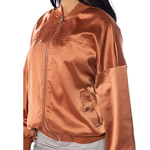 Blouson d'aviateur en satin pour femmes à fermeture éclair de couleur unie Veste en satin de bonne qualité pour femmes - Product Image 3