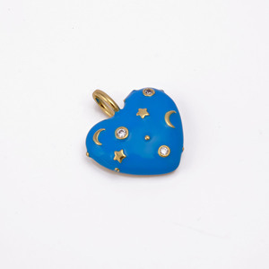 Pendentif Cœur en Laiton Émaillé Bleu Céleste Plaqué Or 18K Incrustation Zircon Cubique Romantique Galaxie Étoile Lune Mode Enfant - Product Image 2