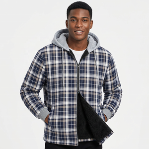 Men's Plaid Hooded <b>Fleece</b> <b>Lined</b> <b>Jacket</b> Regular Fit Casual Autumn Wear - Product Image 3