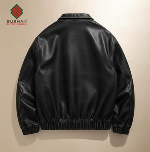 Blouson Bomber Casual d'Hiver pour Homme avec Col Mandarin Fermeture Éclair Motif Uni Cuir Synthétique Service OEM - Product Image 6