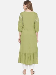 Nouvelle Arrivée : Ensemble Décontracté Femme – Kurta Asymétrique en Rayonne Brodé avec Col en V et Pantalon Assorti pour le Bureau - Product Image 2