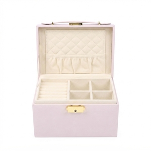Wholesale Custom Printed Pink PU Leather Jewelry <b>Box</b> Portable Handle Gold Key Lock Earring Pendant Display Storage Cases Bulk - Product Image 2