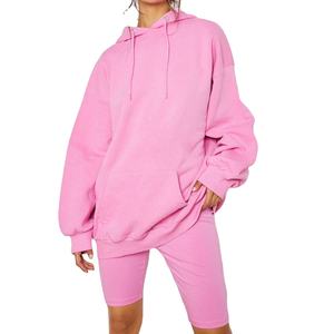 Nuevo Conjunto de Dos Piezas para Mujer 2026, Sudadera Extra Grande de Felpa de Algodón Suave Rosa y Pantalones Cortos de Ciclismo 2026 - Product Image 2
