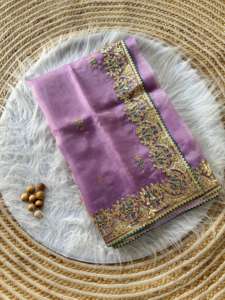 Nouveau sari élégant en coton slub pour les fêtes, avec broderie sur toute la surface, manches bouffantes et manches longues pour femmes - Product Image 3