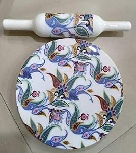 Juego de Chakla Belan de Madera con Diseño Floral Ecológico, Tabla de Mármol para Uso en la Cocina, Objeto Coleccionable Indio - Product Image 1