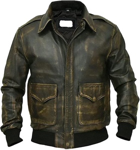 Wholesale Vintage G1 Distressed Brown Sheep Cowhide <b>Leather</b> Aviator Bomber Flight <b>Jacket</b> Plus Size Breathable Waterproof <b>Winter</b> - Product Image 4