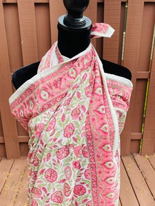 Block Print Cotton Bandana <b>Beach</b> <b>Wrap</b> Skirt Scarf Pareo Bikini Cover-Up Floral Swimwear Coverup Quick Dry Summer - Product Image 4
