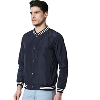 Blousons universitaires en satin personnalisés OEM pour hommes, légers, style baseball, fermeture éclair, col montant, détails rayés, 100 % laine