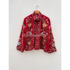 Unisex Indian <b>Velvet</b> Short Jacket Coat Uzbek Embroidery Women's Stand Collar Winter Autumn Fashion Cotton Filled Knitted - Product Image 4