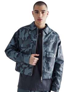 <b>Mens</b> Camouflage Leather <b>Jacket</b> Stylish <b>Camo</b> Print Zip Up Coat Casual Streetwear Biker Fashion Outerwear for Winter and Everyday - Product Image 1