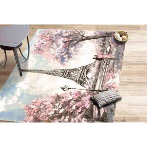 Alfombra Torre Eiffel: Árbol con Hojas Rosas, Decoración Romántica de París, Alfombra de Chenilla - Product Image 3