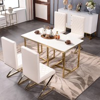 Ensemble de salle à manger en marbre de luxe intemporel comprenant une table centrale pour salon en bois et pierre