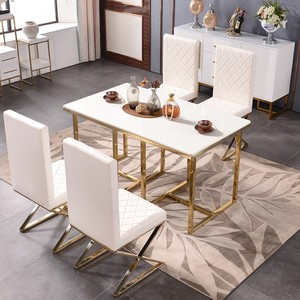 ชุดห้องรับประทานอาหารหินอ่อนที่หรูหราเหนือกาลเวลารวมถึงโต๊ะกลางสำหรับห้องนั่งเล่นทำจากไม้และหิน - Product Image 2