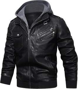 Veste bomber de motard en cuir d'agneau à col montant décontractée pour homme avec capuche amovible CANLEO respirante - Product Image 1