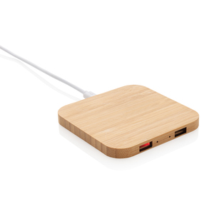 Stazione di ricarica Wireless di bambù personalizzata con porta USB - Product Image 1