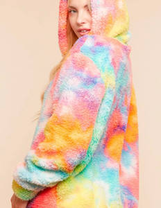 Venta al por mayor de moda personalizada Arco Iris Tie Dye Sudadera con capucha de algodón de invierno sudadera de alta calidad de lana de cordero sudaderas con capucha para mujer - Product Image 4