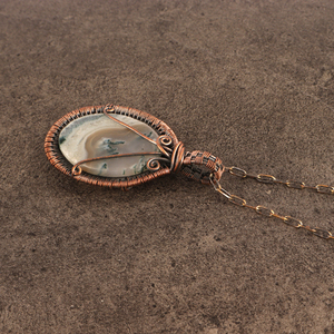 Pendentif en fil de cuivre Antique recouvert de pierres précieuses, naturel Moos Agate Cabochon cuivre trombone chaîne collier pendentif - Product Image 4