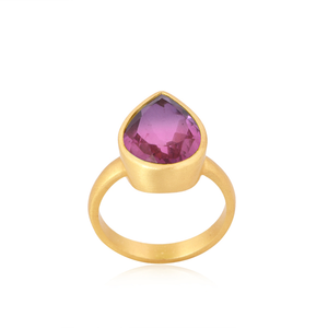 Bio amatista doblete cuarzo piedra preciosa chapado en oro anillo diseñador latón moda anillos fabricante joyería Vintage colección - Product Image 1