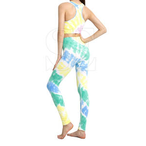 Ensemble de Yoga sans couture respirant pour femmes Tie Dye Print Stretch Fitness combinaison d'exercice avec fermeture à la taille élastique Compatible avec la salle de sport - Product Image 4