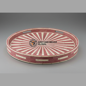 Indian Supplier Offers Handmade Pink & White Bone Inlay Round Tray Decorative <b>Serving</b> Platter & Home Decor - Product Image 1