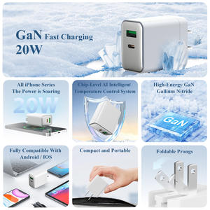 Adaptador de cargador TKT 20W portátil Gan Fast PD multipuerto USB múltiple <span class=keywords><strong>tipo</strong></span> <span class=keywords><strong>C</strong></span> 2 1 cargador de pared para teléfonos móviles inteligentes Android OTP - Product Image 4