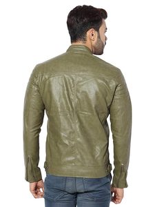 Blouson aviateur en cuir d'extérieur à la mode blouson chaud de couleur unie pour hommes avec plusieurs poches - Product Image 4