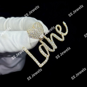 Women's Anniversary Gift Custom Name Charm VVS Moissanite <b>Pendant</b> with 925 Sterling Silver & 10K Gold Plated Heart <b>Bail</b> - Product Image 3