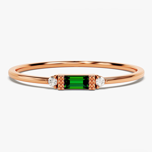 เพชรธรรมชาติและ Baguette ตัดมรกตวง14K ทึบทอง Baguette พลอย Minimalist birthstone Fine สำหรับผู้หญิง - Product Image 1