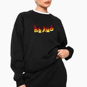 High Quality 100% Cotton Women's <b>Sweatshirt</b> Solid <b>Black</b> Heavy Weight 480GSM Breathable Crew Neck with Hood - Product Image 6