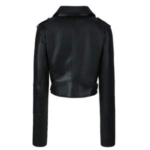 Automne hiver polyvalent couleur unie femmes moto Style PU veste en cuir mode revers fermeture éclair femme à manches longues vestes - Product Image 6