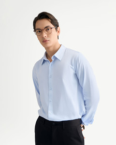 Camisa sólida de manga larga antiarrugas de otoño para hombre, mezcla de algodón y poliéster ajustada, transpirable, duradera, moderna, informal, rutina de Vietnam - Product Image 2