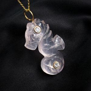 Pendentif en argent sterling 925 avec incrustation de pierre précieuse en forme d'hippocampe en quartz rose naturel, bijoux tendance en pierre précieuse, 32 mm - Product Image 6