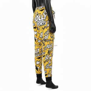 กางเกงจ็อกเกอร์ผู้หญิง พรีเมียม ผ้าเทอร์รี่โพลีเอสเตอร์ 240 GSM พิมพ์ลายสีเหลืองดำทั้งตัว แบบซับลิเมชั่น รับสกรีนโลโก้ กางเกงผู้หญิง - Product Image 3