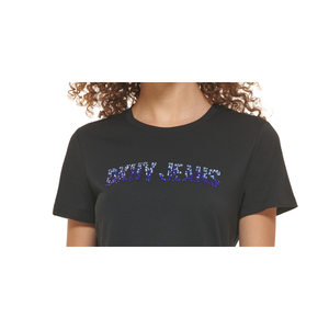 T-shirt girocollo slim fit in jersey di cotone 100% stile Y2K da donna DKNY con logo in strass, top corto traspirante, taglia XS (Small) - Product Image 2