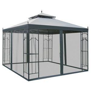 Gazebo Metálico Resistente con Techo de Doble Nivel y Mosquitera para Uso en Exteriores - Product Image 1