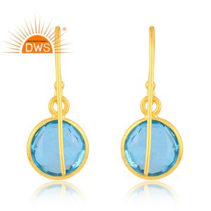 Última Tendencia Plata Esterlina 18K Chapado en Oro Doblete Aguamarina Cuarzo Piedra Preciosa Cuelga Pendiente Demi Joyería Fina Fabricante - Product Image 4