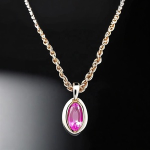Collier pendentif en pierre de tourmaline or 18 carats collier de chaîne pour femme en pierre précieuse de tourmaline rose naturelle - Product Image 2