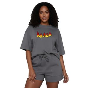 Conjunto de 2 Piezas de Camiseta y Pantalones Cortos de Verano para Mujer, Talla Grande, 100% Algodón, Tela de Felpa, Estampado Personalizado con Logotipo, Estilo Casual, 2026 - Product Image 1