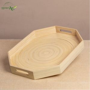 Plateau en bambou laqué octogonal moderne, fait à la main, léger, écologique, durable, durable, sans danger pour les aliments, utilisation domestique décorative - Product Image 3