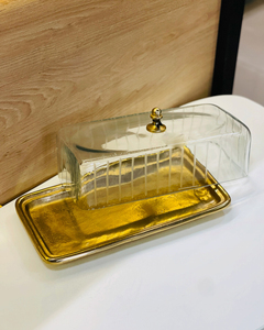 Dôme à gâteau en aluminium moulé à finition lisse avec couvercle en verre pour comptoir de cuisine et table à manger décoratifs - Product Image 1