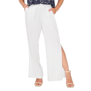 Pantaloni Casual Bianchi a Gamba Larga Vince Camuto XS con Spacco Laterale, in Tessuto Crepe Traspirante, Vita Elastica, Leggeri, Morbidi, Design Stropicciato - Product Image 1