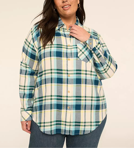 Chemise en flanelle décontractée pour femmes sur mesure, taille normale, taille plus, chemises en flanelle à carreaux en coton pour femmes - Product Image 3